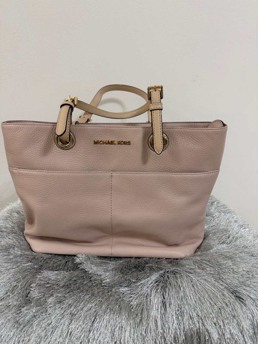 Michael Kors Pale Pink Pebbled Leather Tote with Gold Hardware